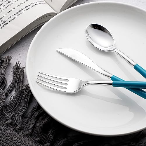 Miniatura 6 de WELLIFE 144 cubiertos de plástico azul, cubiertos de plástico resistente con mango azul, incluye 48 tenedores, 48 cuchillos, 48 cucharas para fiesta