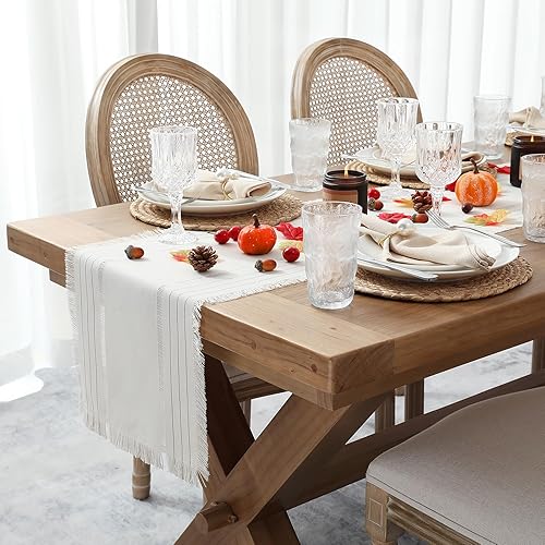 Miniatura 4 de Chassic Camino de mesa estilo granja con borla, camino de mesa rústico bohemio de 60 pulgadas de largo para comedor, vacaciones, fiesta y decoración