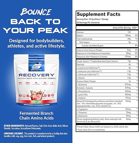 Miniatura 27 de Suplemento de recuperación de granito intra y posentrenamiento, sabor Blue Crush, con 0.35 onzas de aminos, electrolitos, dextrina en racimo y