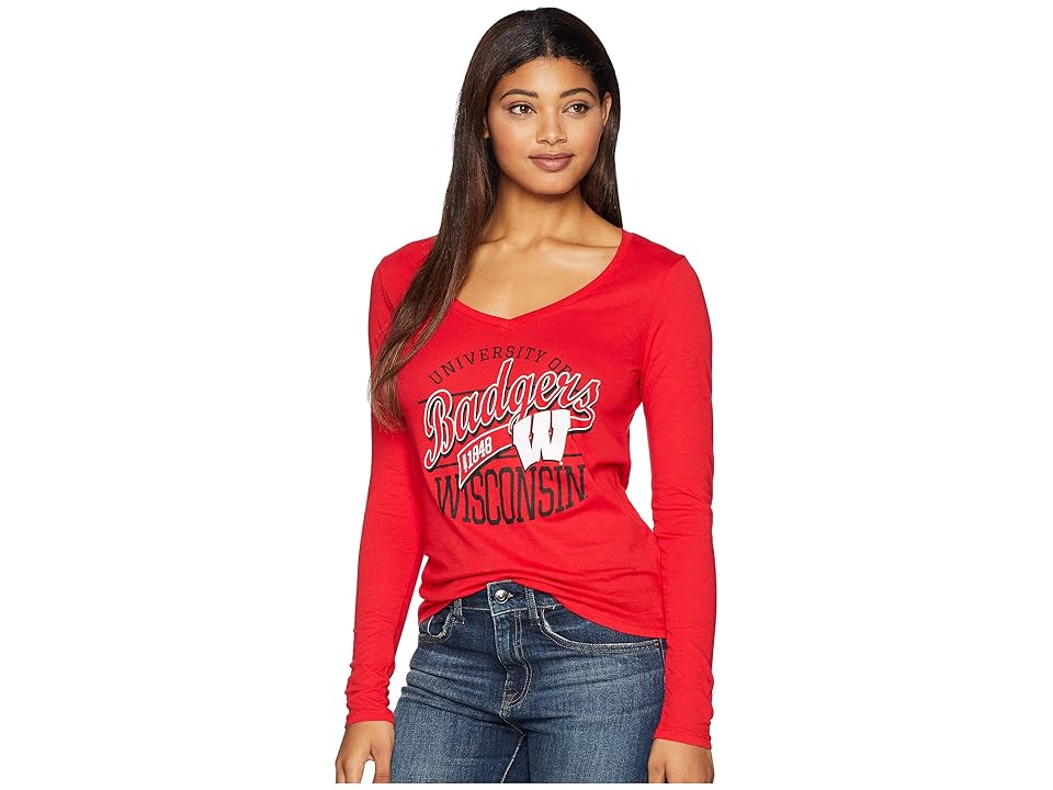 

Champion College Wisconsin Badgers Long Sleeve V-Neck Tee (Scarlet) Girl's T Shirt