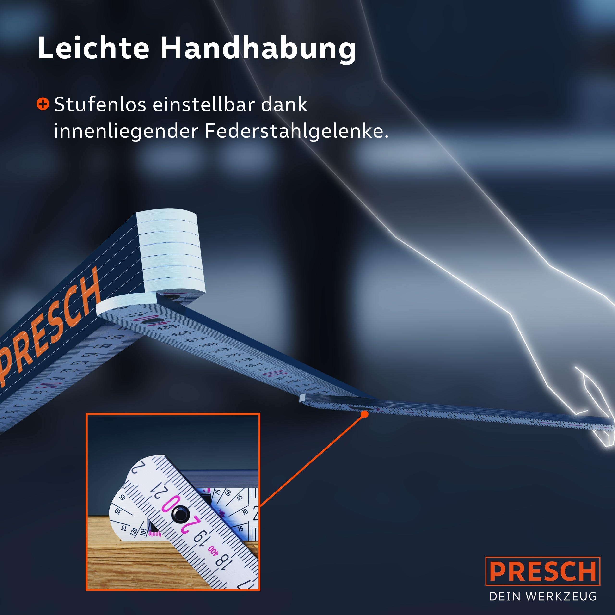 Presch Zollstock Set 2 Meter mit Winkelfunktion 6 Stk. Holz Blau Orange Gliedermaßstab