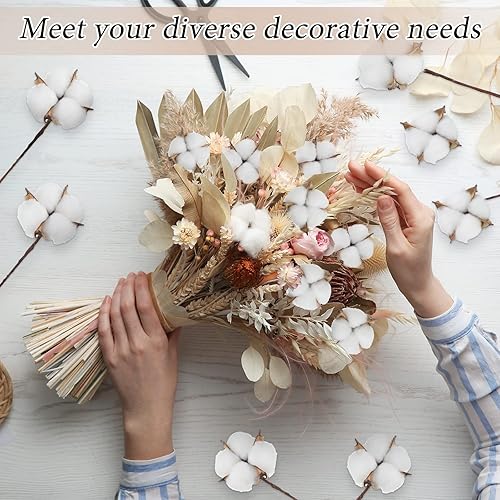 Miniatura 4 de 60 bolas de 60 bolas de algodón artificial, tallos de algodón antiguo, decoraciones de granja, jarrón de otoño falso, decoración de plantas secas