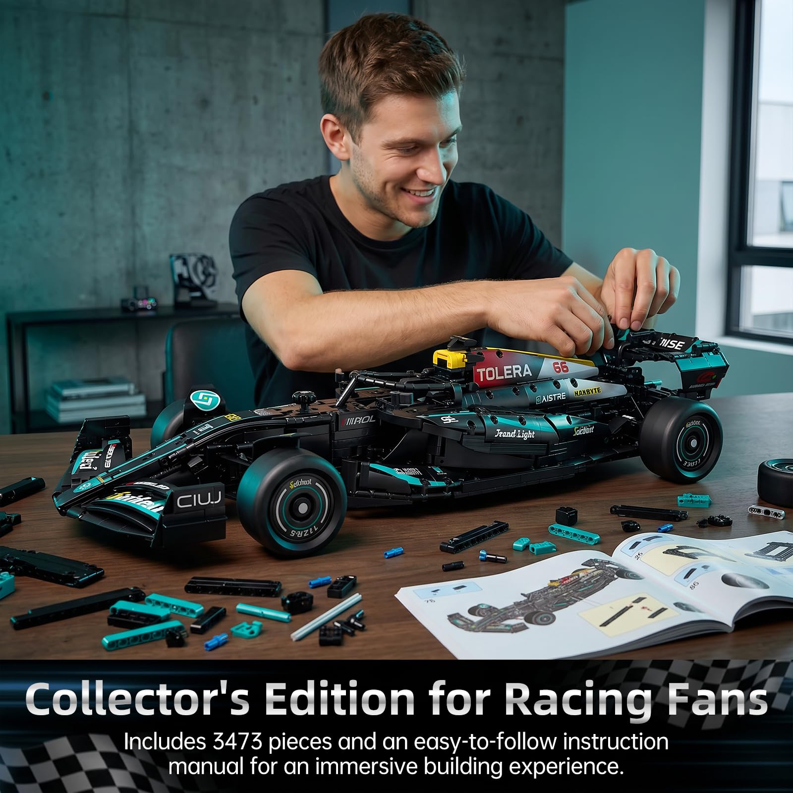 Reobrix 11040 F1 Modello di auto da corsa per adulti, scala 1:8, set di blocchi da costruzione Formula 1 Racing (3473 pezzi)