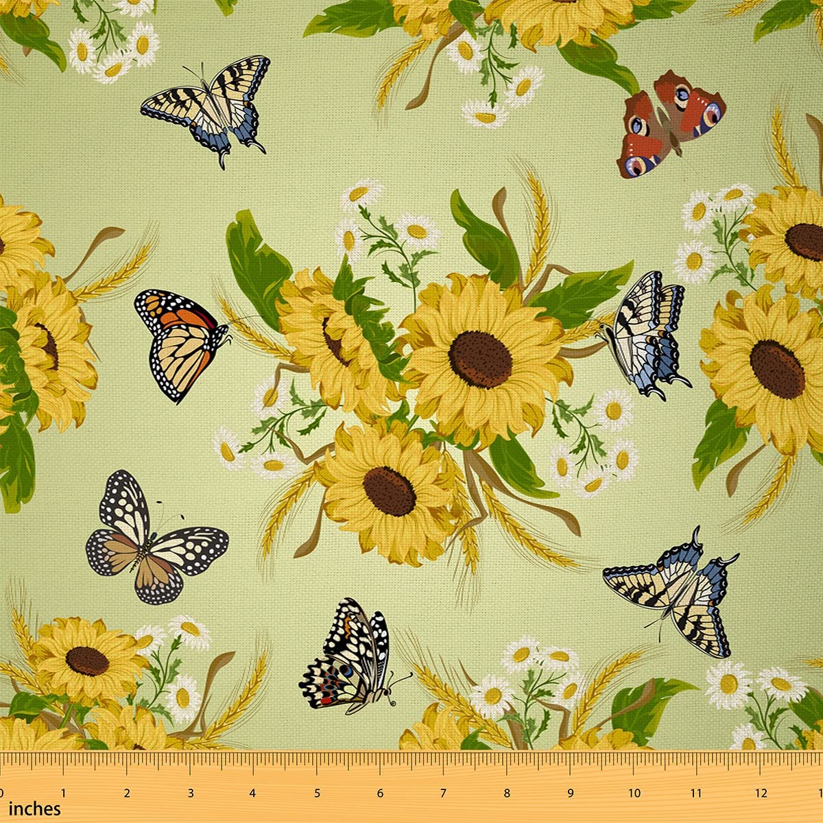Richhome Multi 1 Sunflowers Fabric By The Yard Farmhouse Style Rustic Plants Fabric For Upholstery And Home Diy Projects Colorful Butterfly Spring Watercolor Flowers Fabric For Chairs Curtains Lamp Shade,1 Yard
