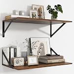 Feihorrm Bookshelf Set of 3, 48 Inch Wall Shelves with Metal Brackets, White Book Shelf, Shelves Wall Mounted, Wooden Book Shelves for Bedroom, Living Room, Home Decor | Wall Mounted Bookshelf with Metal Brackets, Shelves on Wall, Wooden Bookshelves