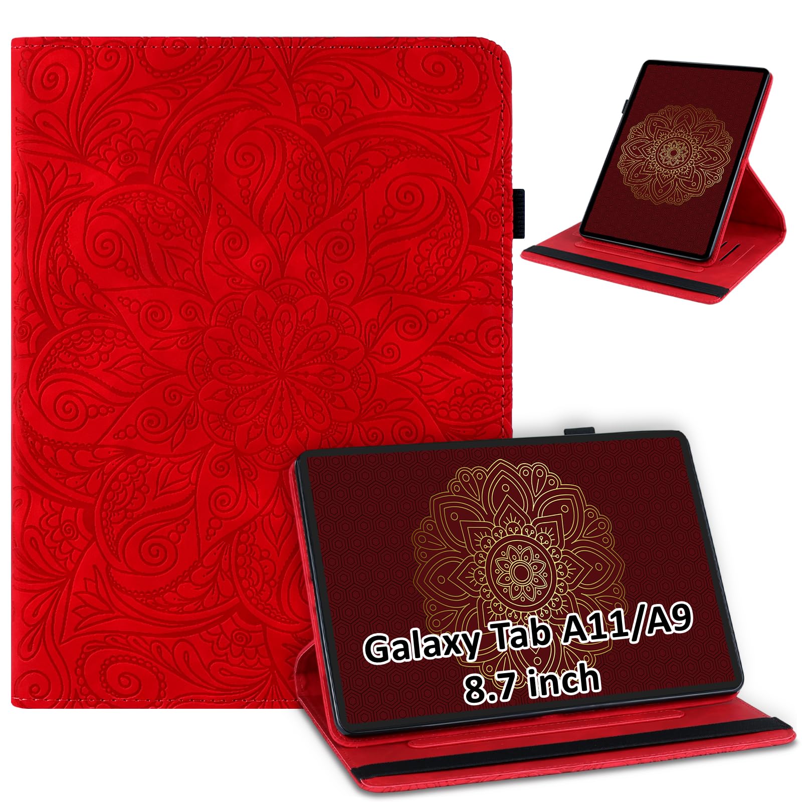 laddutoi Hülle für Samsung Galaxy Tab A11 2025/ A9 2023 8.7", Klapphülle 360°Grad Drehbar Ständer, PU Lederhülle Tablet Cover Schutzhülle für Galaxy Tab A11/A9 SM-X133/X135/X110/X115, Rot