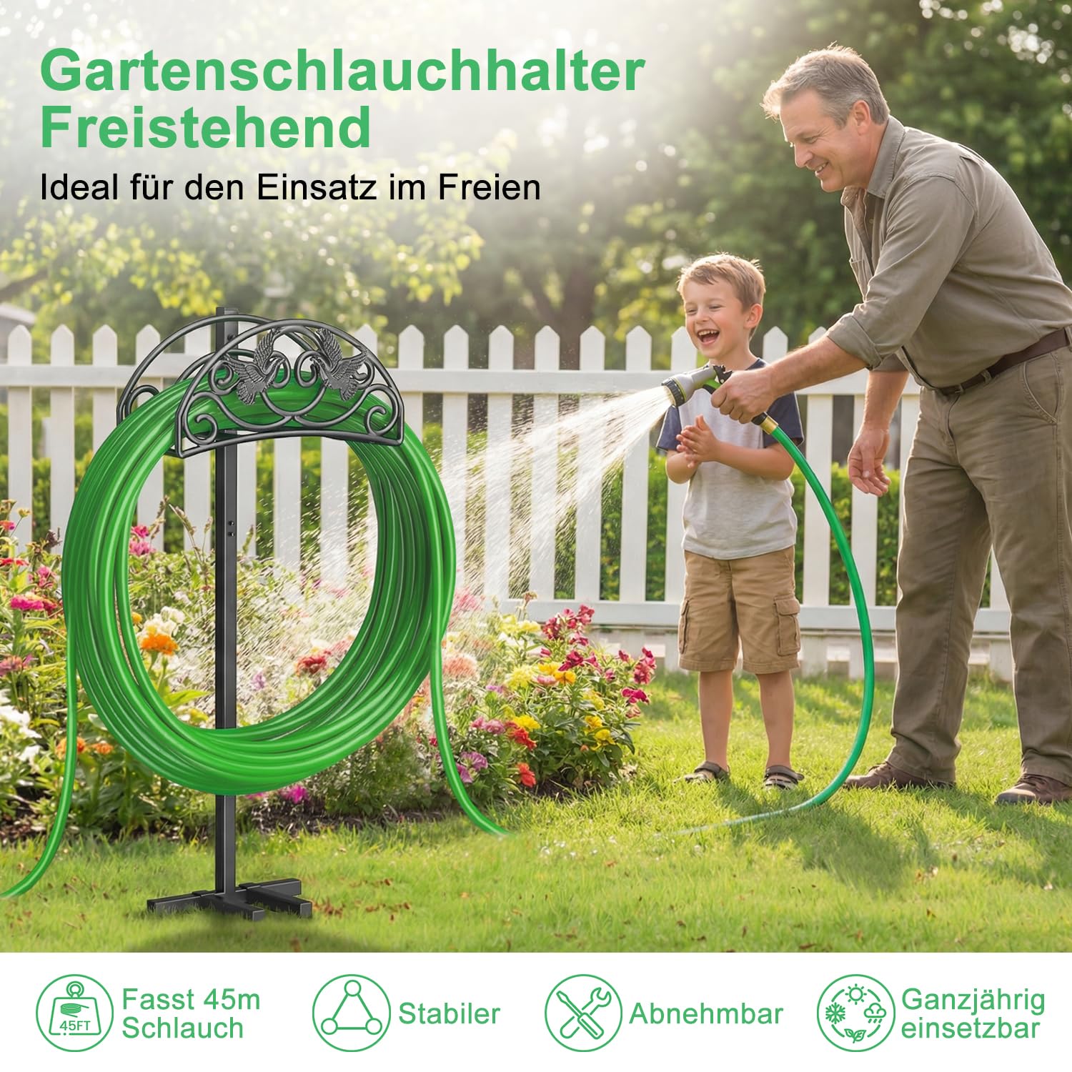 Gartenschlauchhalter, 109,5 cm StandfesterGartenschlauch Halterung Vogelart Schlauchhalter Freistehend, Abnehmbarer Metall Wasserschlauch Ständer Schlauchhalter für Garten und Rasen