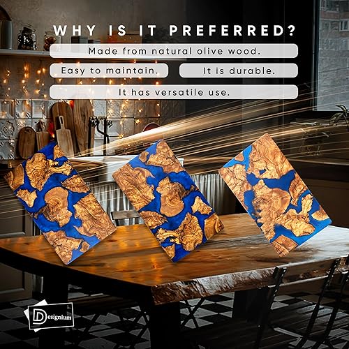 Miniatura 28 de Tabla de queso hecha a mano de madera de olivo con resina, tablas de embutidos y bandeja para servir, tabla de servir epoxi de madera, tabla