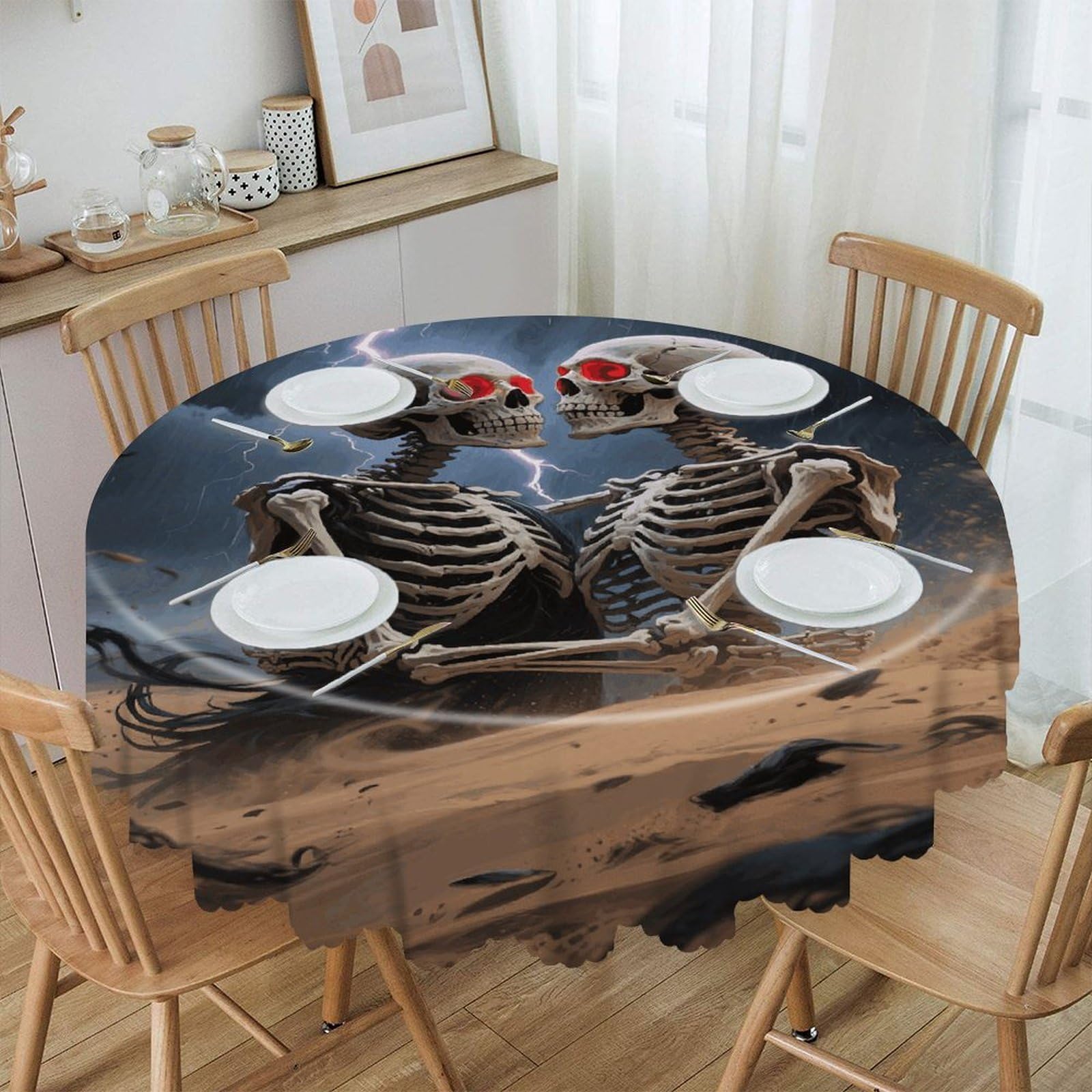 VstaDank The Lovers Skull Round Tablecloth Wipeable Round Polyester Tablecloth Waterproof Wrinkle Free Indoor and Outdoor Table Cover 60 Inch Decorative Farmhouse Table Cloth for Dining