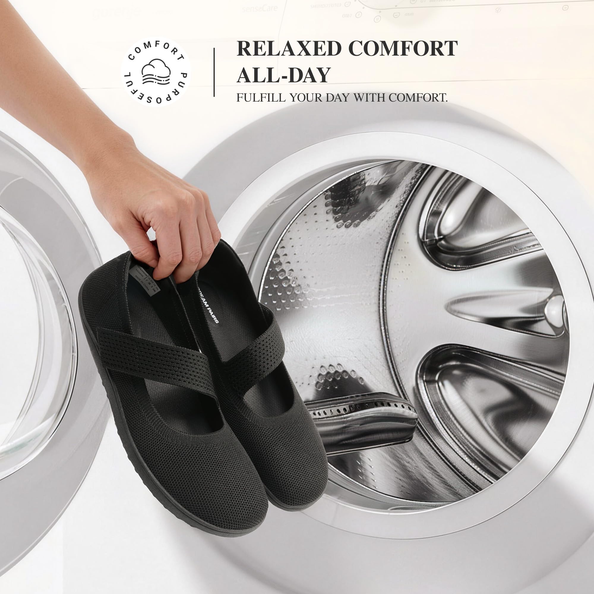 DREAM PAIRS Zapatos Planos de Ballet Mary Jane para Mujer, Tejido sin Calcetín, con Caja de Dedos Ancha y Soporte para el Arco, Ideales para Ocasiones Casuales