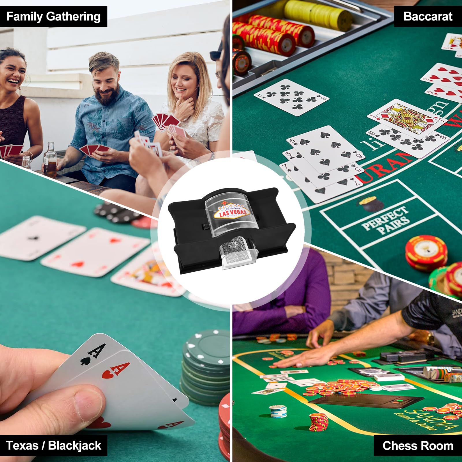 Mescolatori di carte, Mescolatore Carte da Gioco Manuale per 1-2 Mazzi, Distributore Carte da Gioco Manuale, Mischia Carte Manuale, per Poker, Uno, Blackjack, Skip-Bo, Phase 10, Texas Hold'em - Nero
