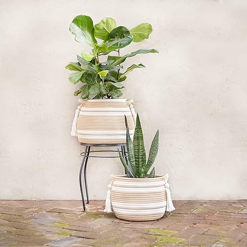 Miniatura 4 de Cestas tejidas para plantas de interior (juego de 2)  Macetas bohemias para decoración del hogar