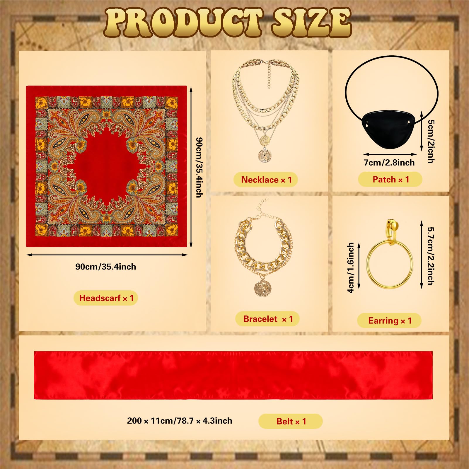 Meriviva Womens Pirate Costume Accessories with Pirate Headscarf Belt Necklaces Bracelet Earring Eye Patch - Image 4