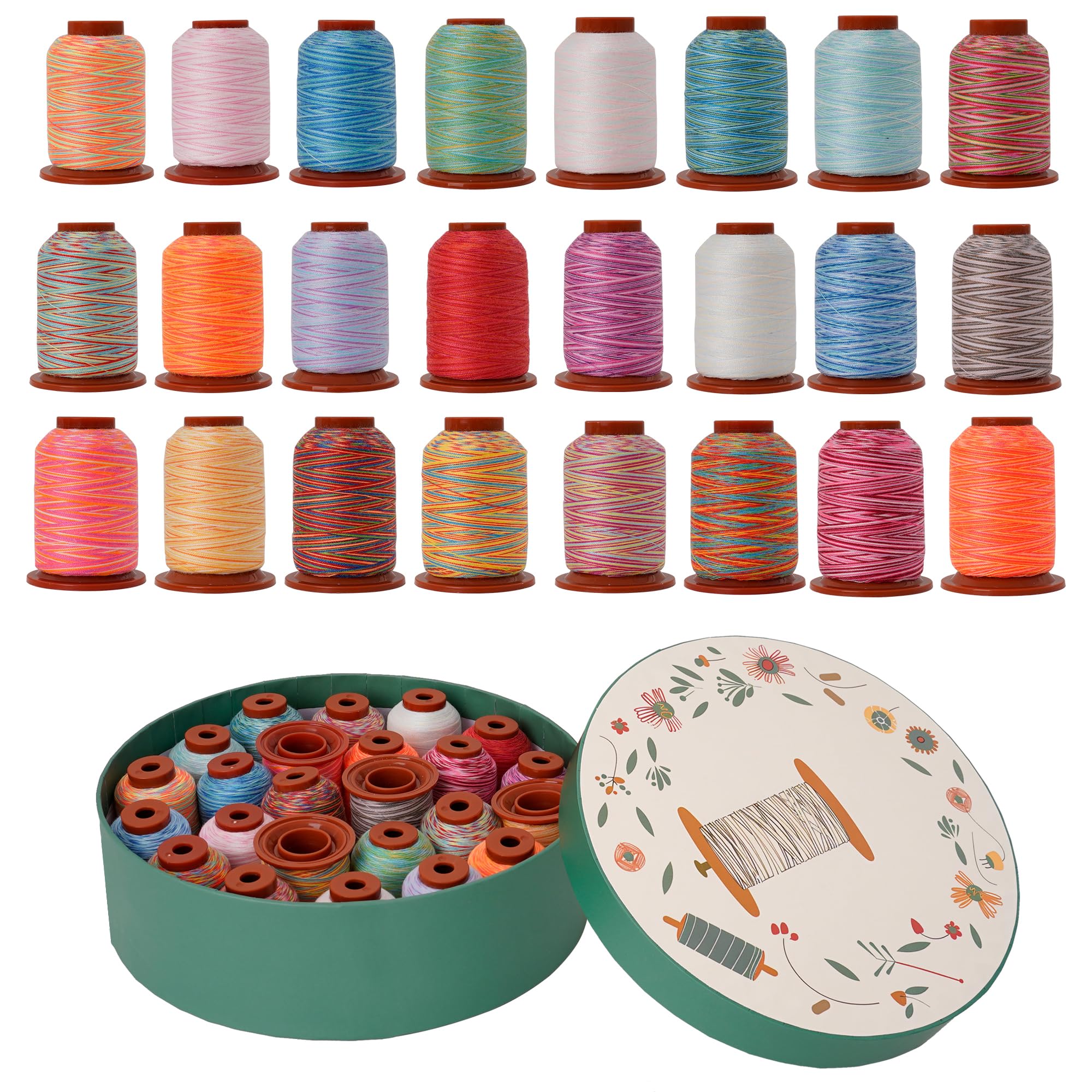 24 Colors Variegated Sewing Thread,500Y Each Spool Polyester Serger Thread,Rainbow Thread 40wt Variegated Quilting,for Sewing Machines,Hand Sewing&Embroidery&Serger