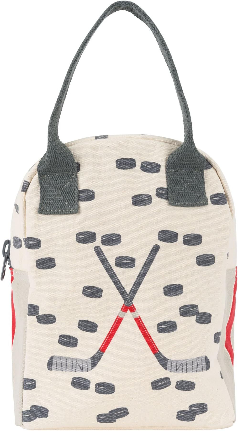 Fluf Zipper Lunch Bag | Reusable Canvas Lunch Box for Women, Men, Kids | Organic Cotton Meal Tote | (Hockey)