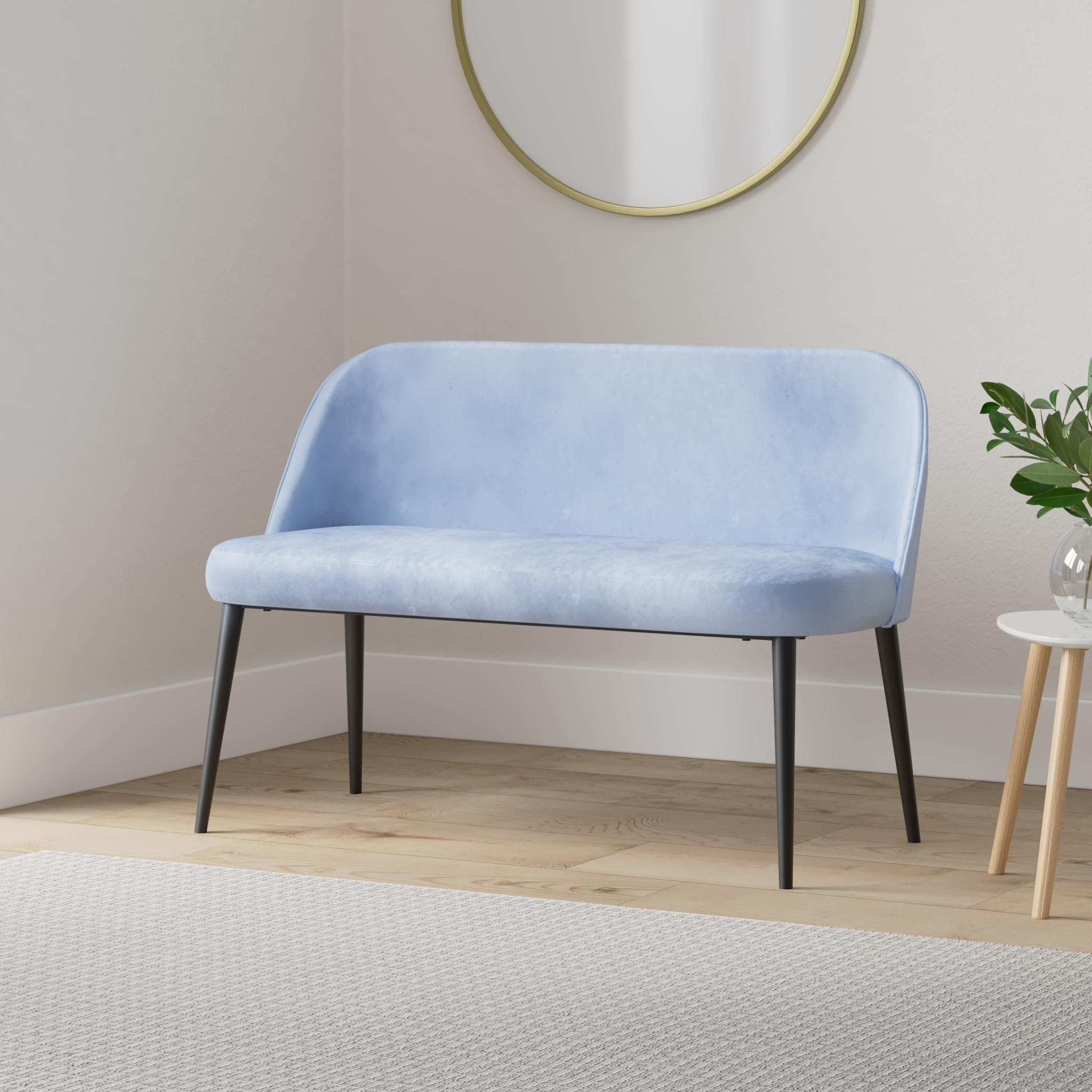 divanetto in velluto azzurro due posti - design senza braccioli - panca velluto elegante salvaspazio - 130 cm - Pronta consegna