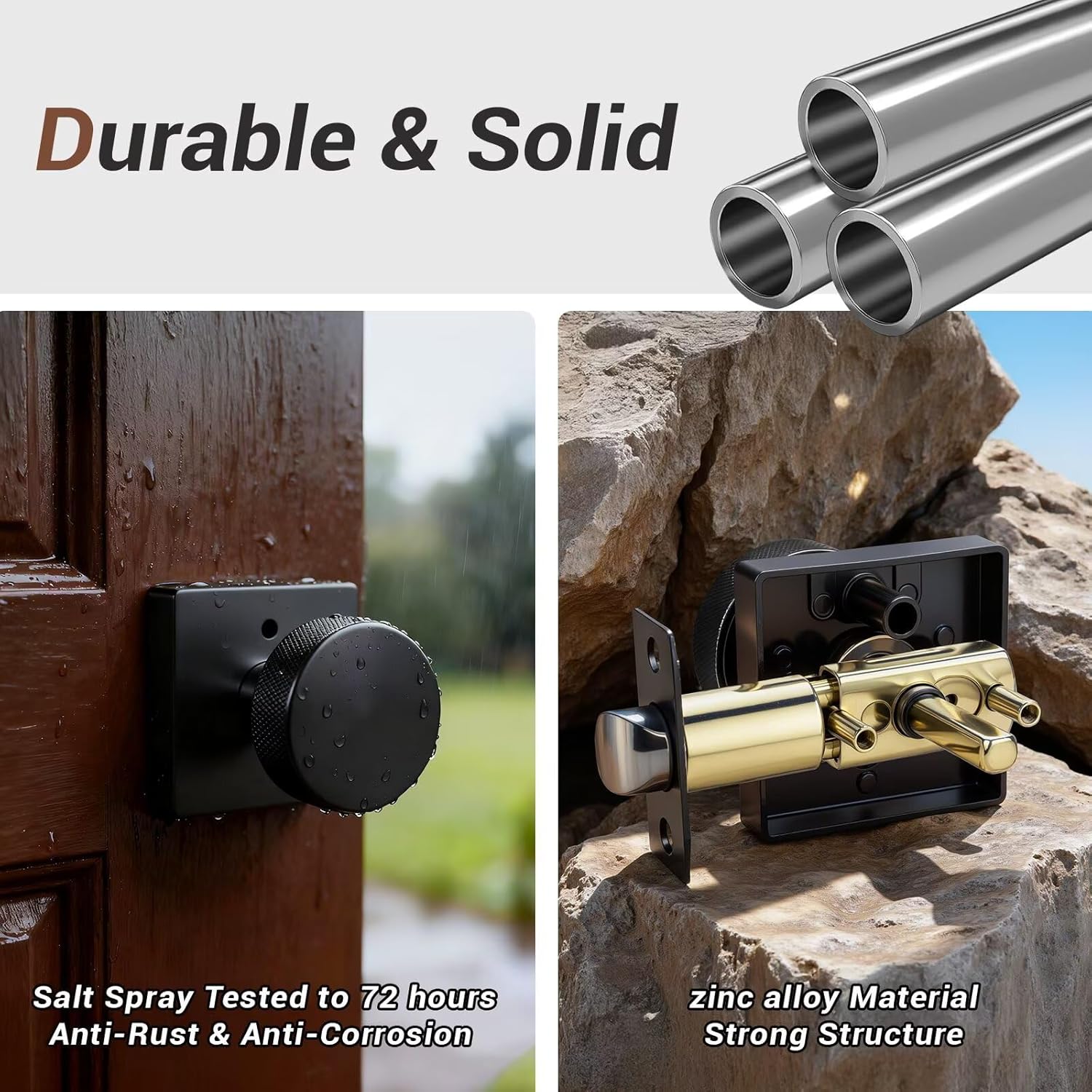 Knobonly 5 Pack Black Door Knobs for Bedroom and Bathroom, Privacy Door knobs Interior with Lock, Square Door Knobs Matte Black Door Handles Zinc Alloy