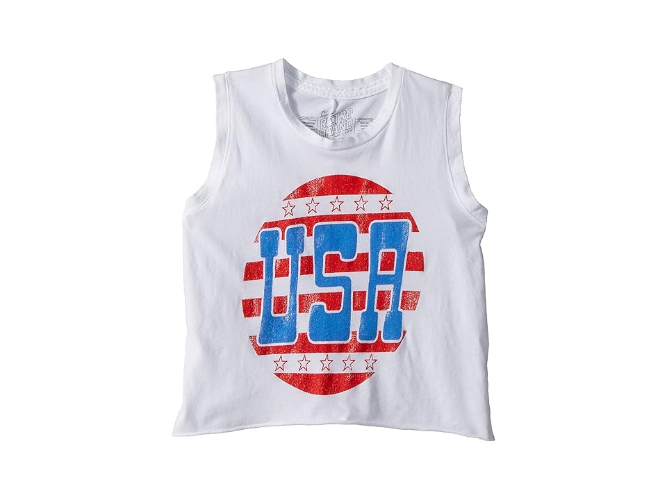 

The Original Retro Brand Kids Sleeveless Crop USA Tank Top (Big Kids) (White) Girl's Sleeveless