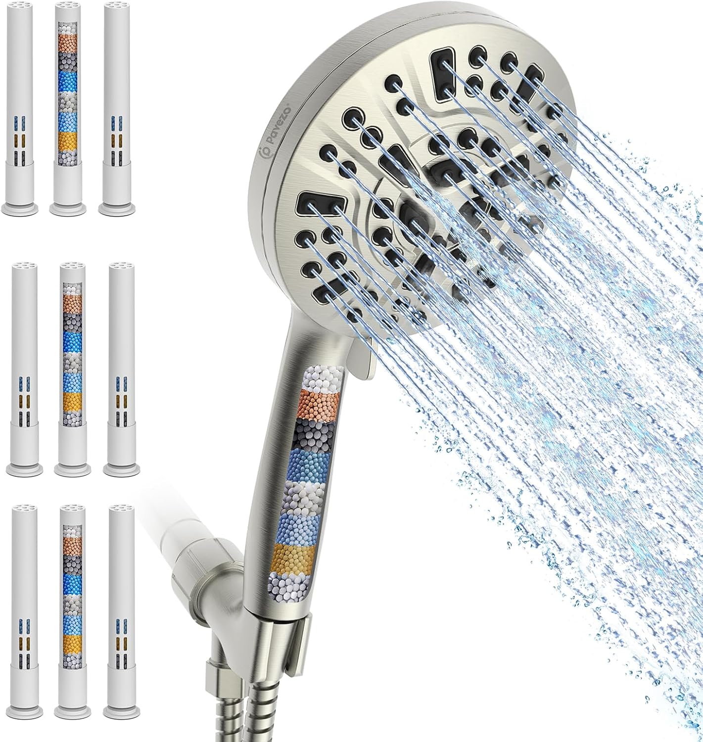 Brushed Nickel Shower Head & 9 Pack Replacement Filters