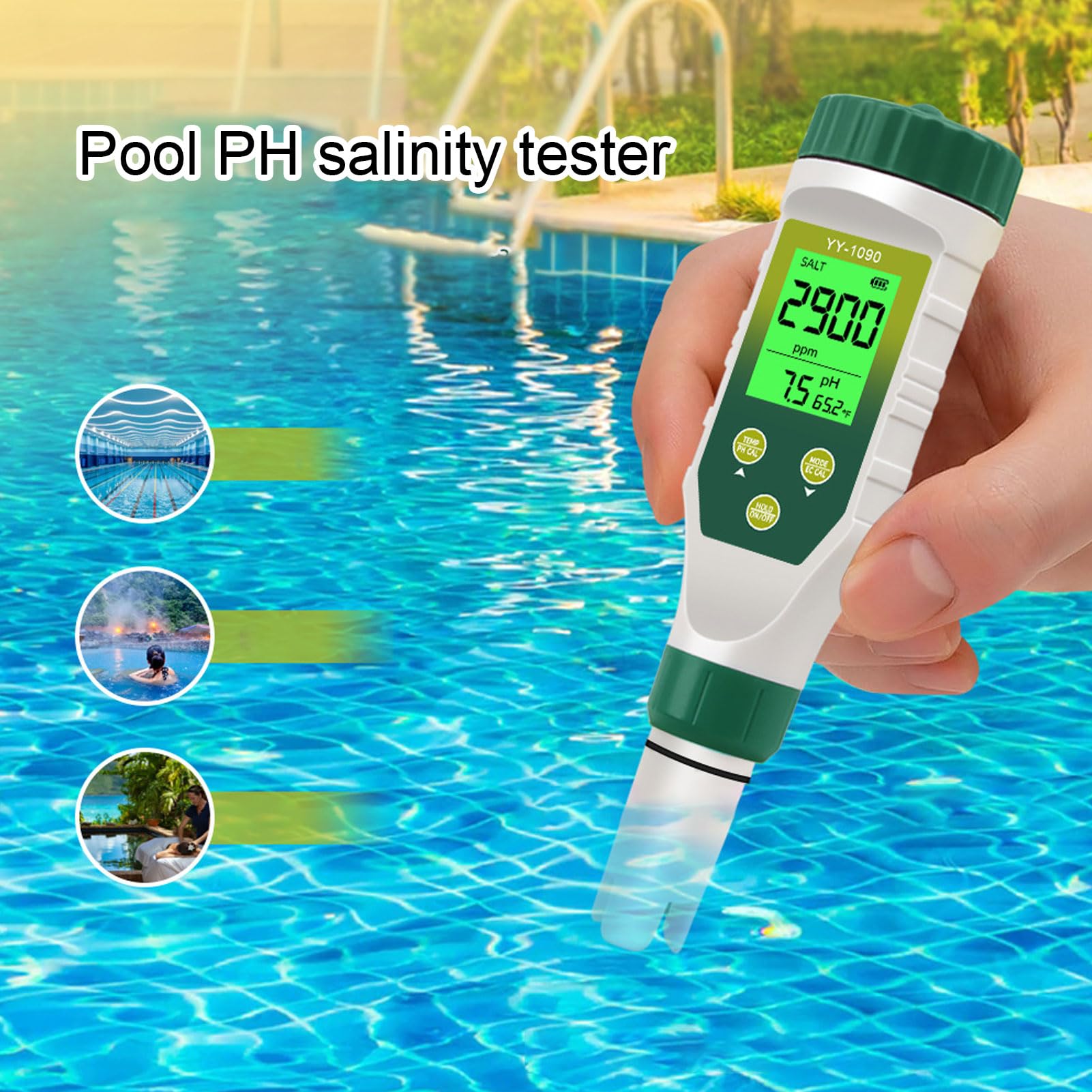 Greensen 5 in 1 Tester di qualità dell'Acqua Tds EC Temp Salinità con Sonda Multi-Parametro per Acquari, Acqua Potabile, Piscina, Design Portatile Leggero