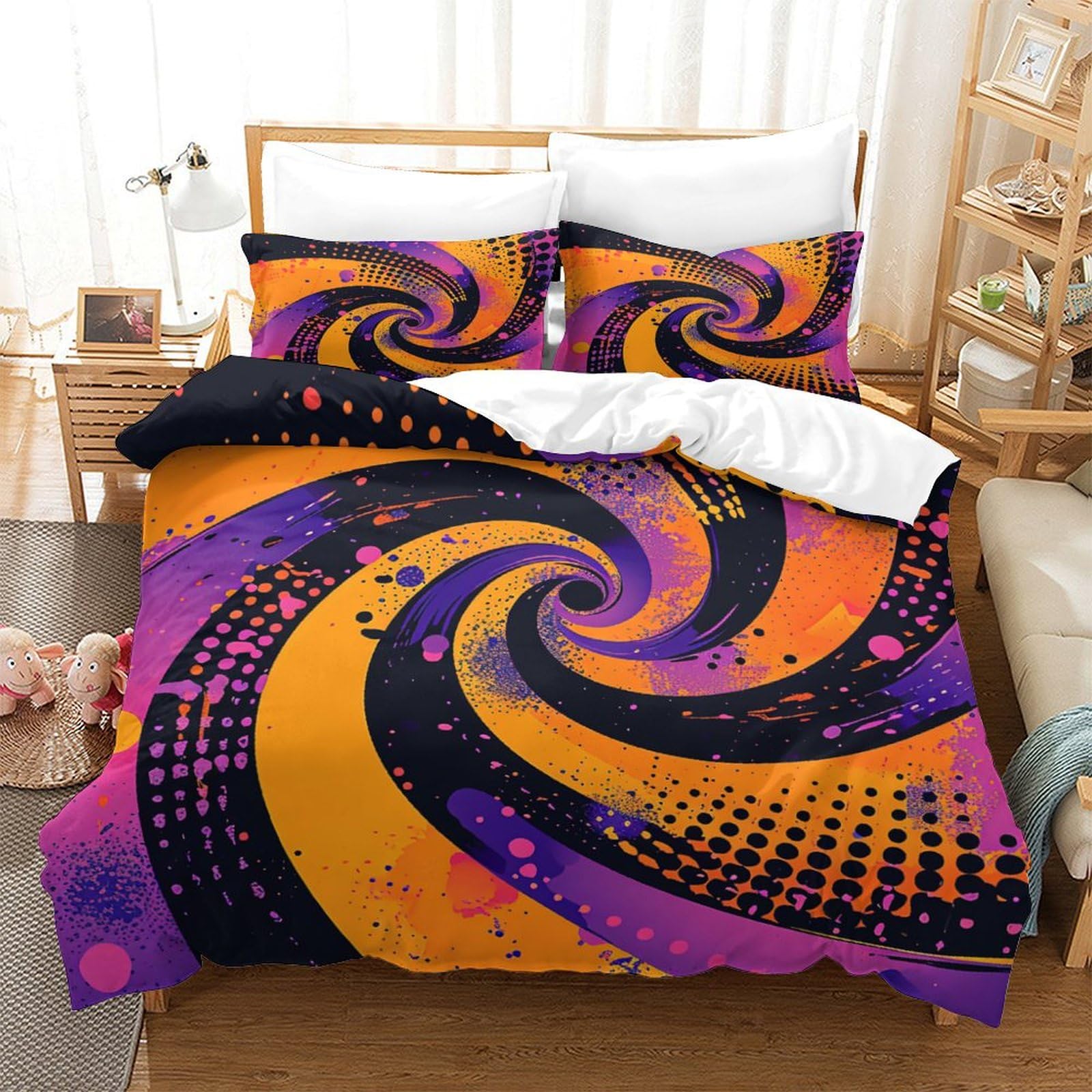 P1S9U7W5Y 3D Printed Vivid Swirl Pattern 3 Piece Duvet Cover Set Microfiber Soft Bedroom Decor Swirl Bedding Set for Adults Teens All Seasons Breathable King（220x240cm）