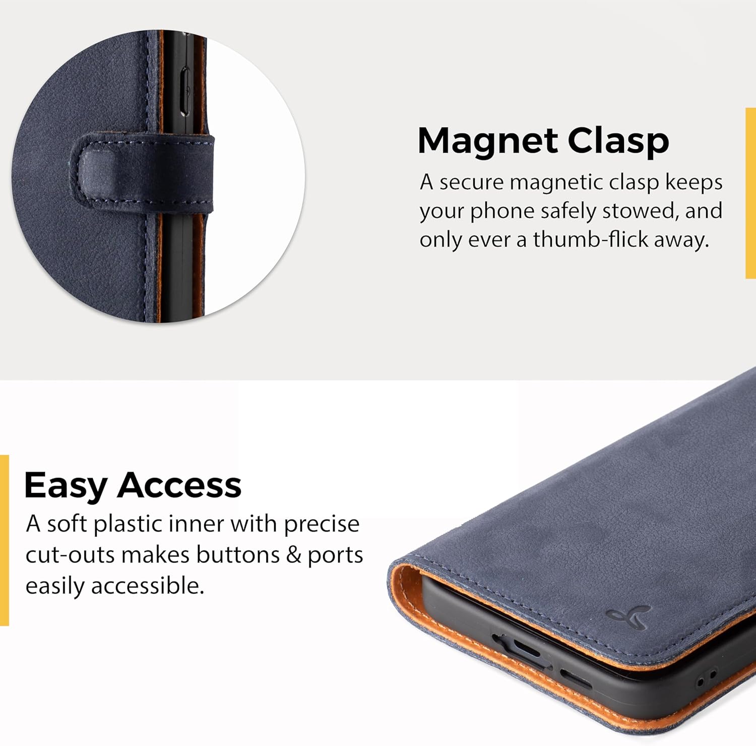Snakehive Leather Wallet for Samsung Galaxy A55 5G - Real Leather Wallet Phone Case - Genuine Leather with Viewing Stand and 3 Card Holder - Flip Folio Cover with Card Slot (Navy)