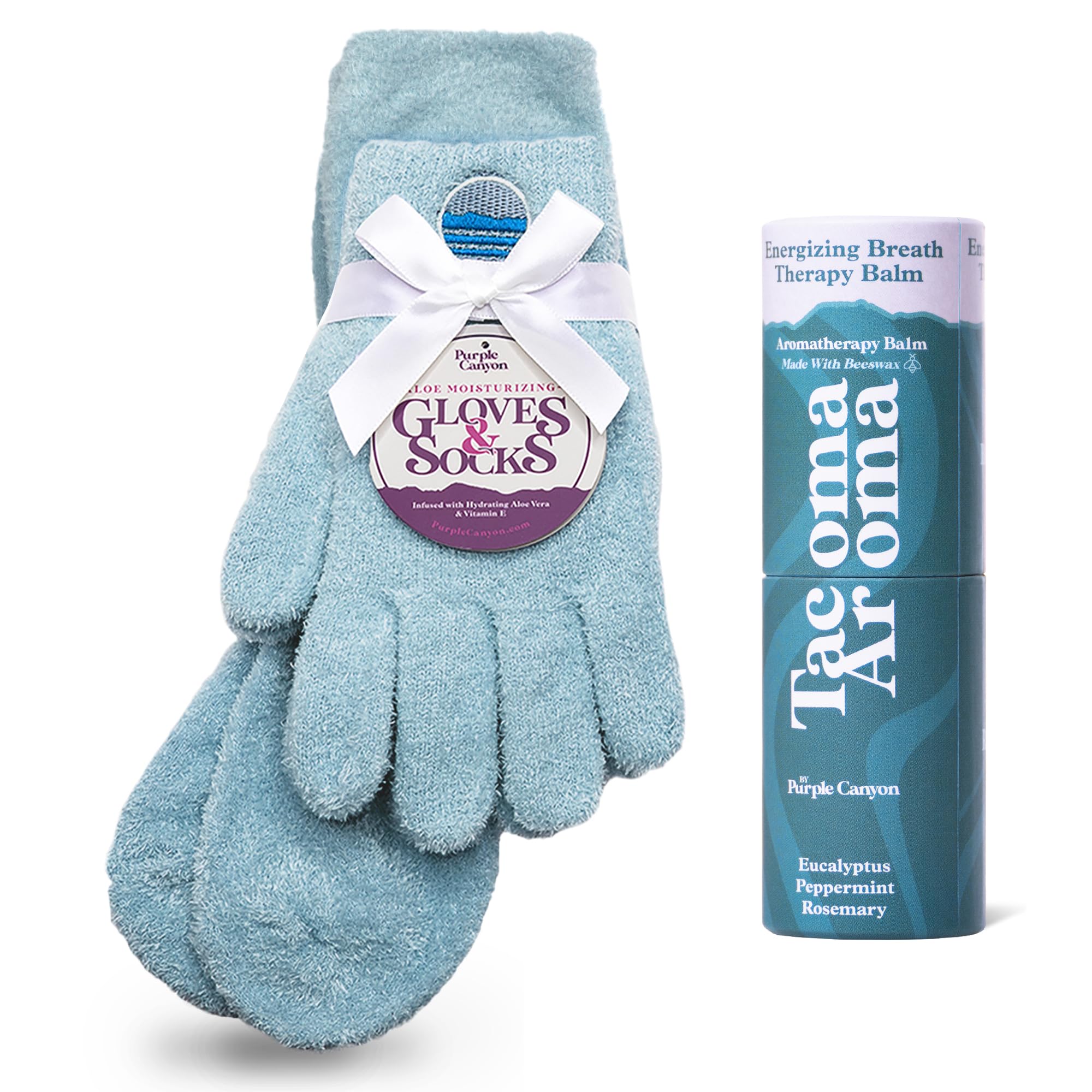 Purple Canyon Aloe Infused Socks and Gloves and Heel Balm Dry Feet Treatment | Blue Socks and Gloves with Vitamin E for Foot Health | Beeswax