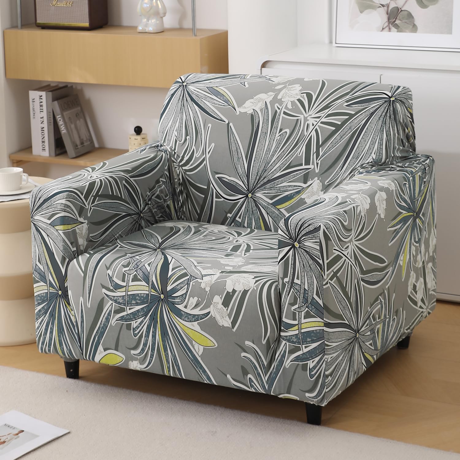 HOKIPO 4 Seater Sofa Cover - Grey Floral -18 HOKIPO 4 Seater Sofa Cover - Grey Floral -18