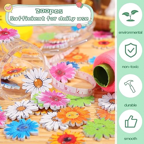 Miniatura 3 de 300 botones de madera de margaritas de 1 pulgada para manualidades botones de girasol pintados 2 agujeros en forma de flor botones de costura plana