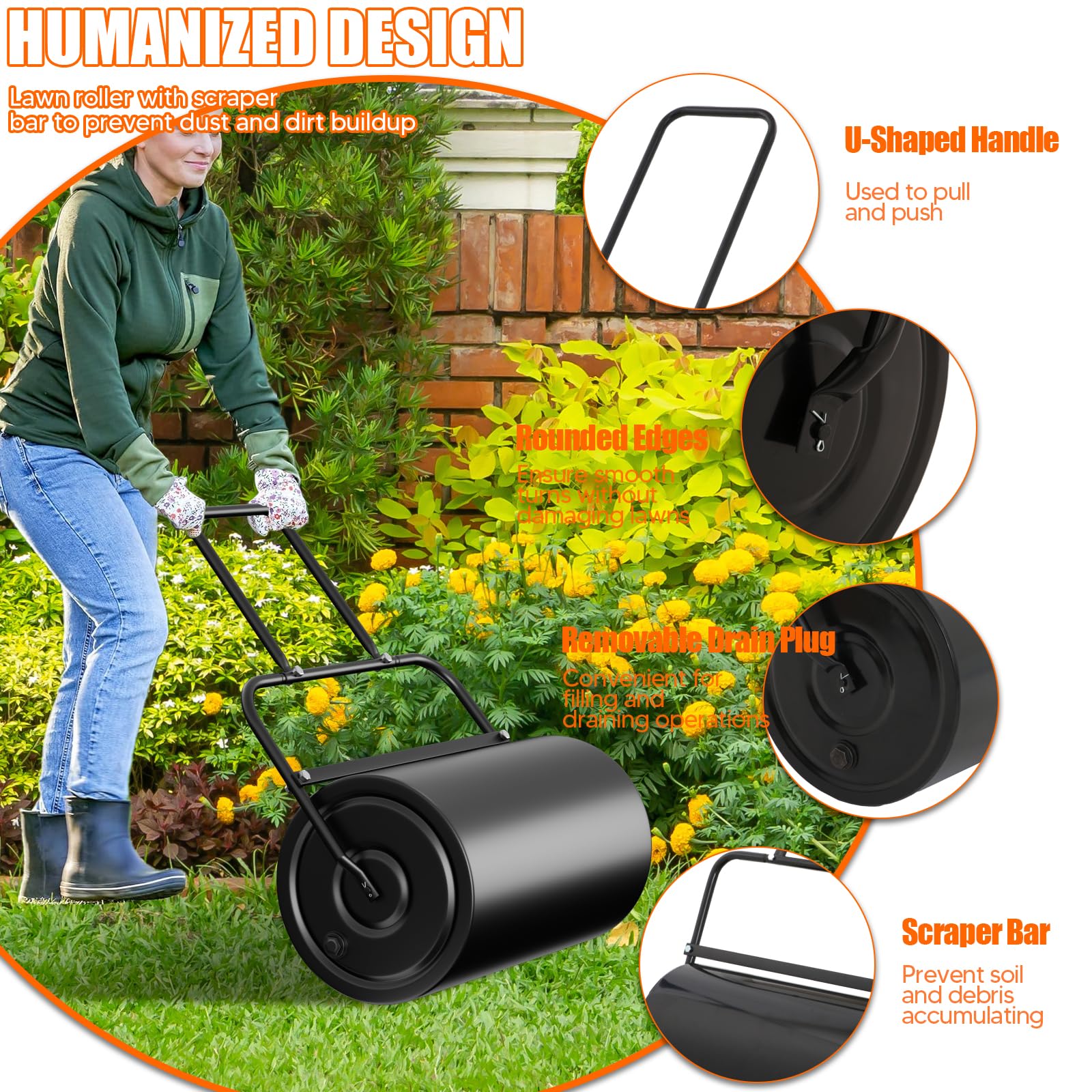 VELPAX Rullo Giardino 40 Litri 50 CM Lamiera D'acciaio