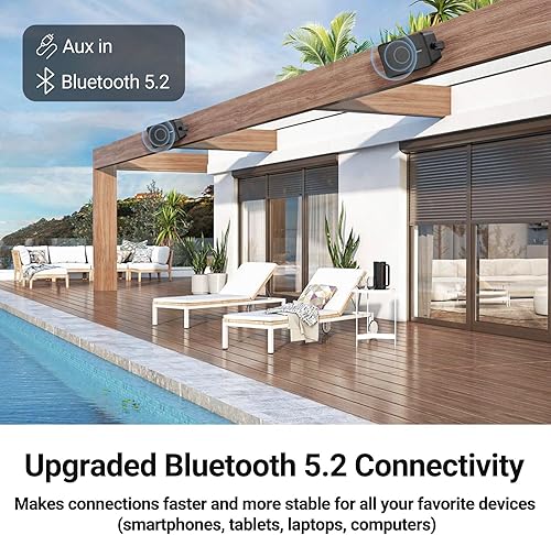 Miniatura 5 de Inwa Altavoces Bluetooth para exteriores, altavoz activo de montaje en pared pasivo de 400 W, juego de sonido estéreo inalámbrico impermeable para