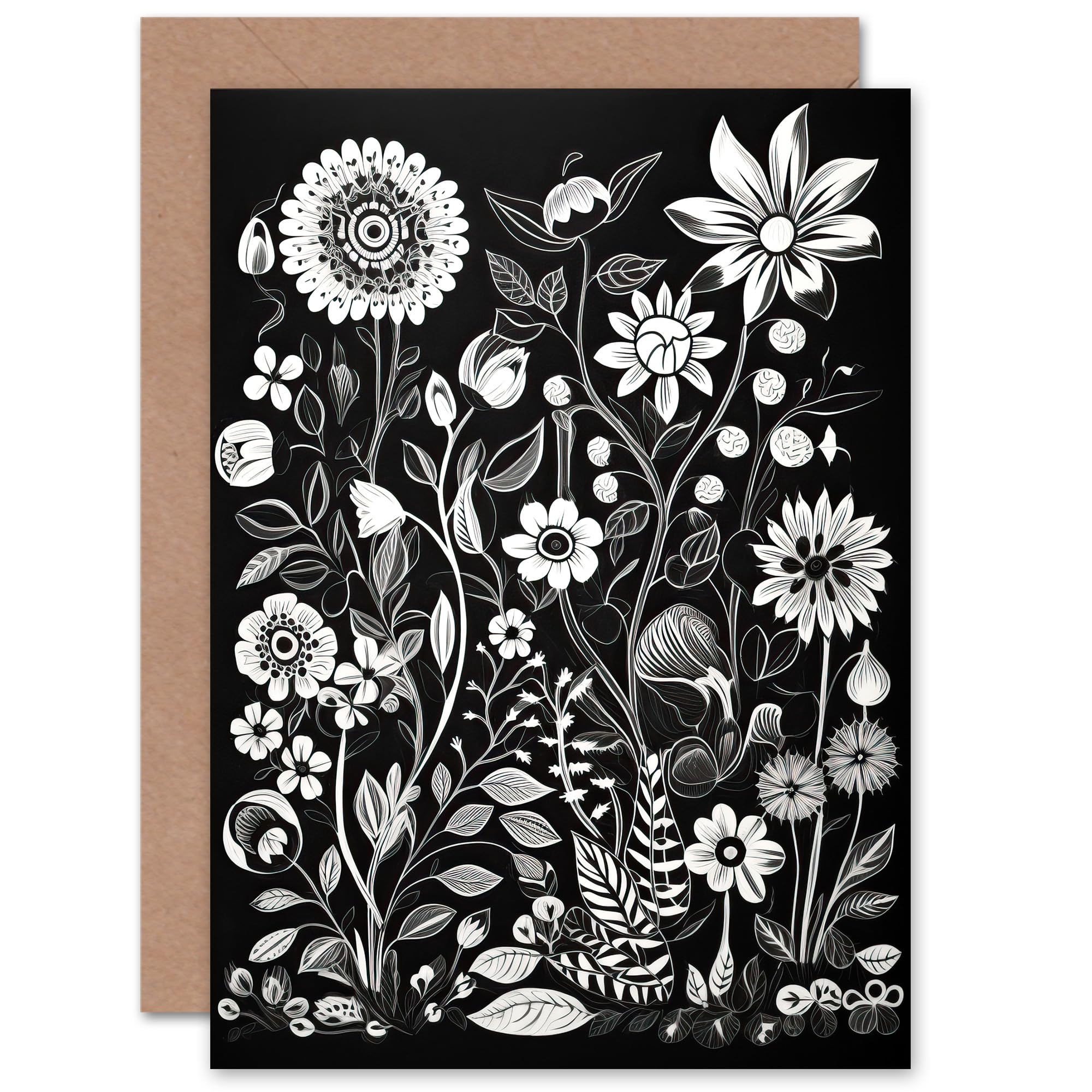 Artery8 Black White Wildflower Lover for Wife Her Mum Sister Daughter Mom Gran Nan Birthday Thank You Congratulations Blank Art Greeting Card