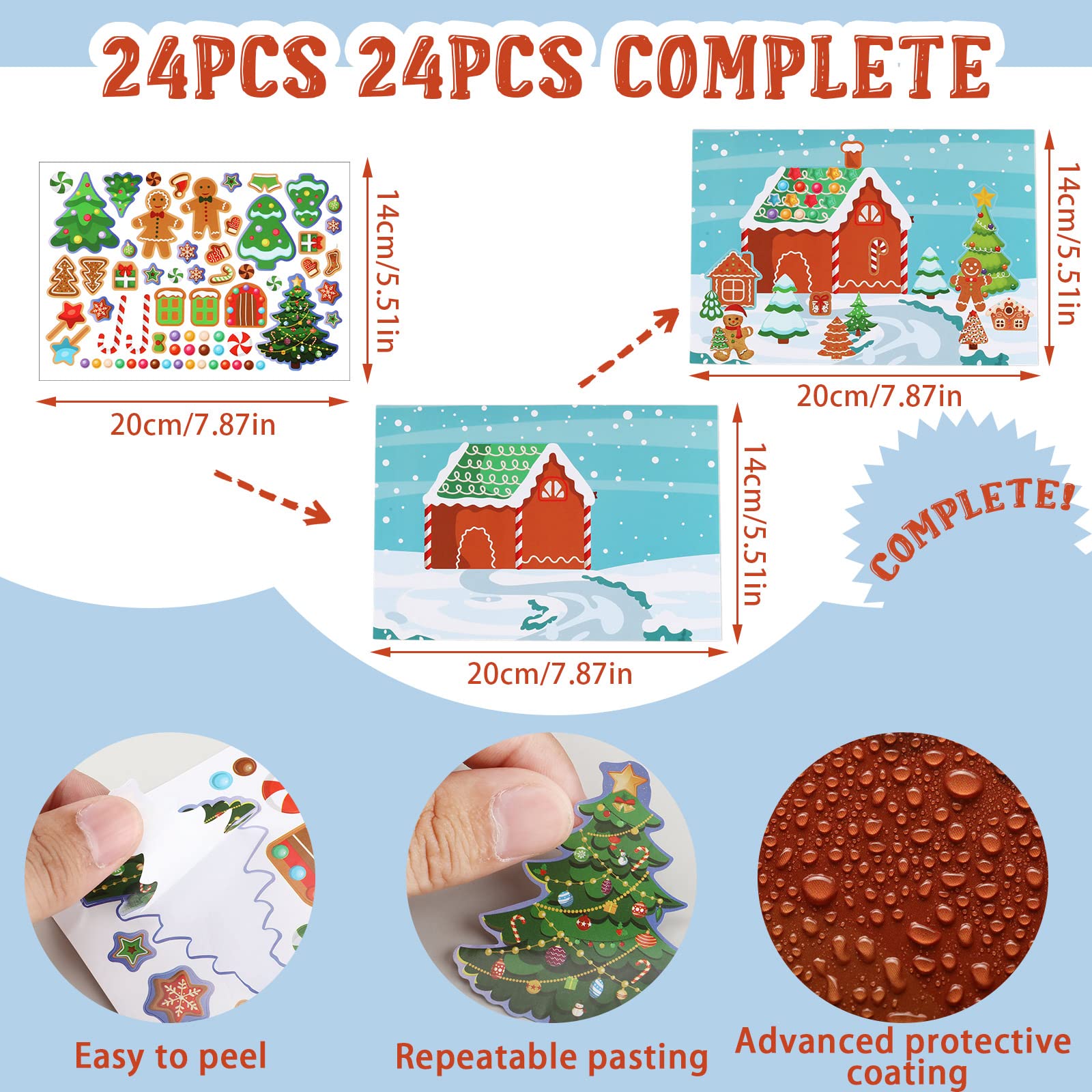48 Blatt Make-a-Lebkuchenhaus Aufkleber für Kinder DIY Lebkuchenhaus Aufkleber Szenen und Hintergründe Lebkuchen-Aufkleber für Weihnachtsfeier Gefälligkeiten Urlaub Aktivität Handwerk Spiele Zubehör