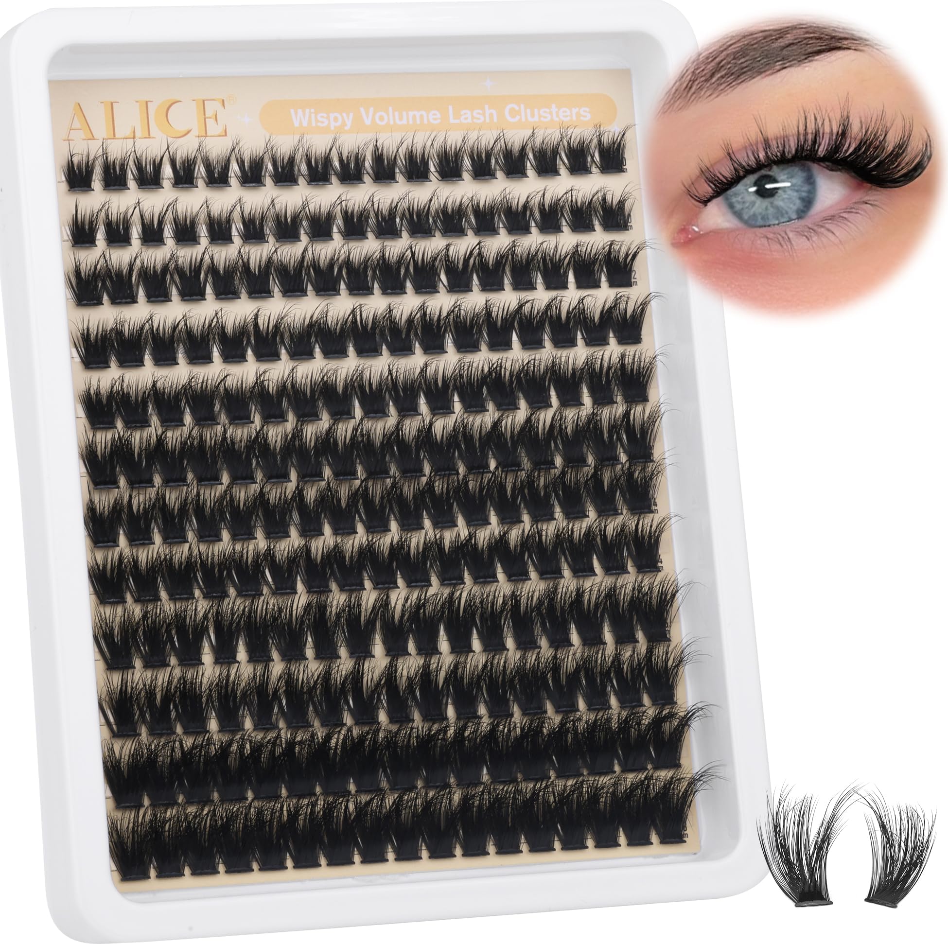 ALICE Lash Clusters Wispy Cluster Eyelash Extensions 204pcs 10-18mm Volume Individual Lashes 10-18mm Waterproof Natural Lash Extensions DIY Cluster Lashes DIY at Home
