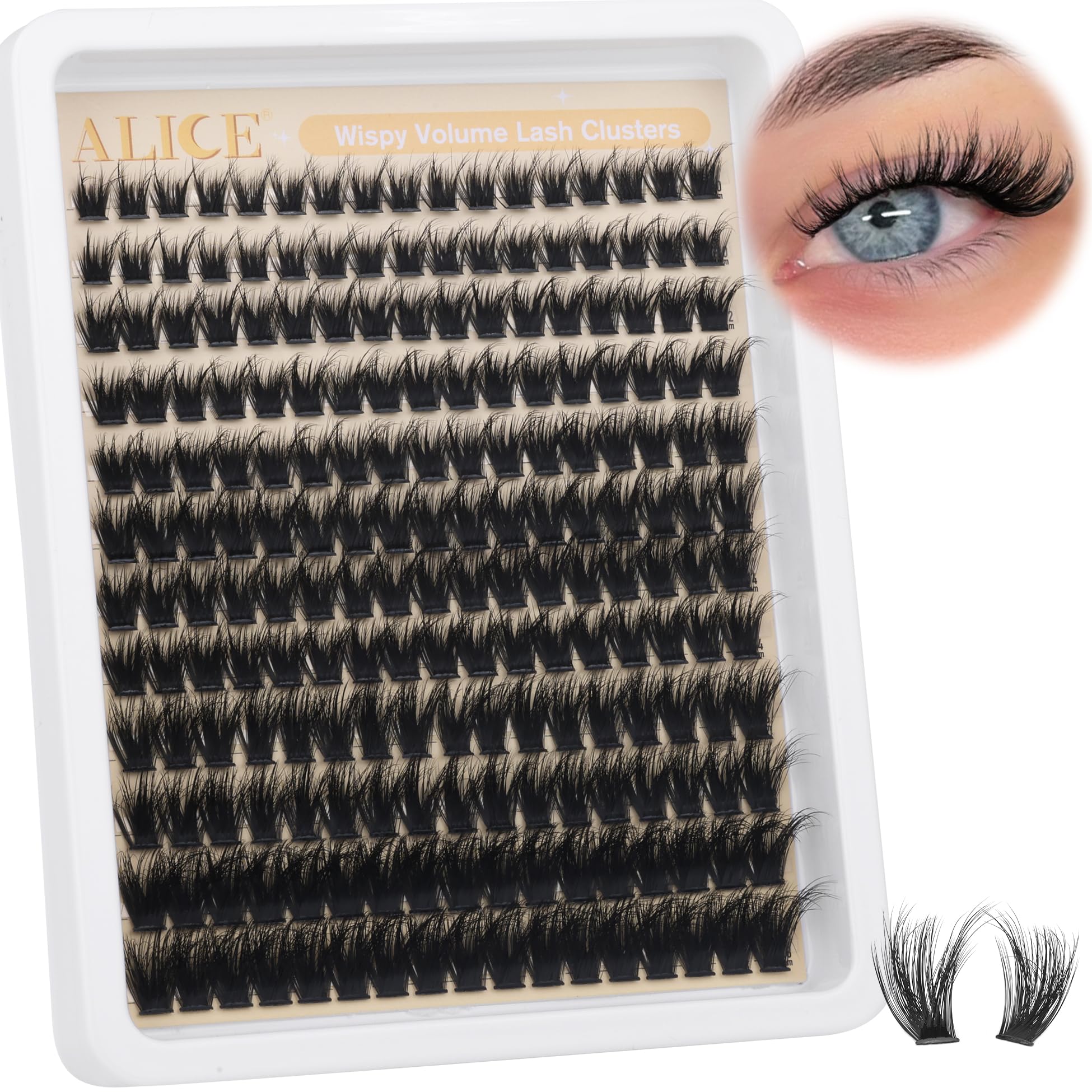 ALICE Lash Clusters Wispy Cluster Eyelash Extensions 204pcs 10-18mm Volume Individual Lashes 10-18mm Waterproof Natural Lash Extensions DIY Cluster Lashes DIY at Home