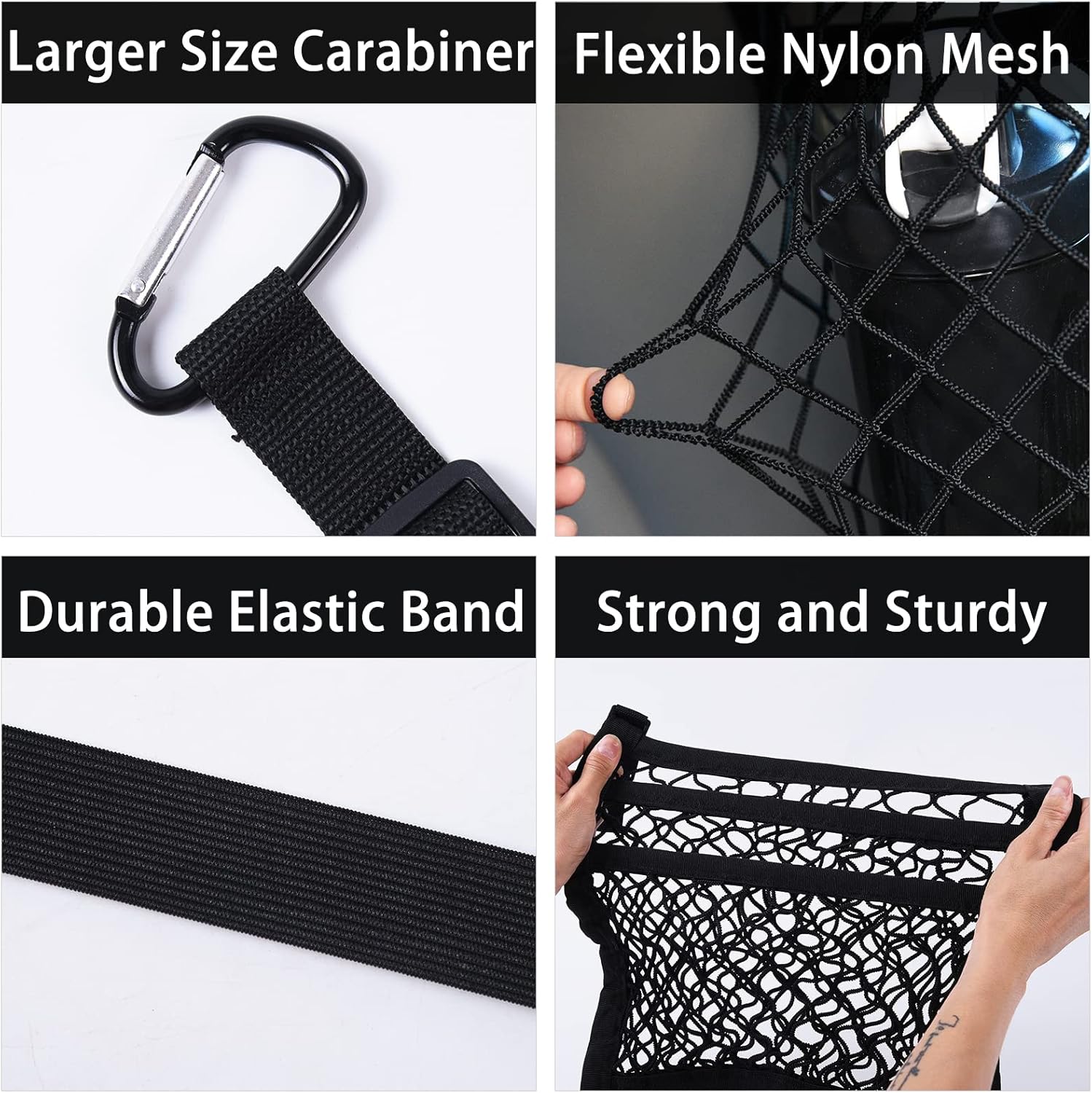 FiTeau Car Net Pocket Handbag Holder, Purse Holder for Car with Larger Flexible Storage Space, Durable and Safe Car Handbag Holder Image