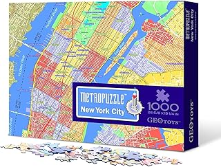 GeoToys Metropuzzle, New York City Jigsaw Puzzles 1000 Pieces - 27 x 19 Detailed NY Geography Puzzle, Challenging Adult Puzzle, Fun Puzzles for Adults with Vibrant Colors, Map Poster Included