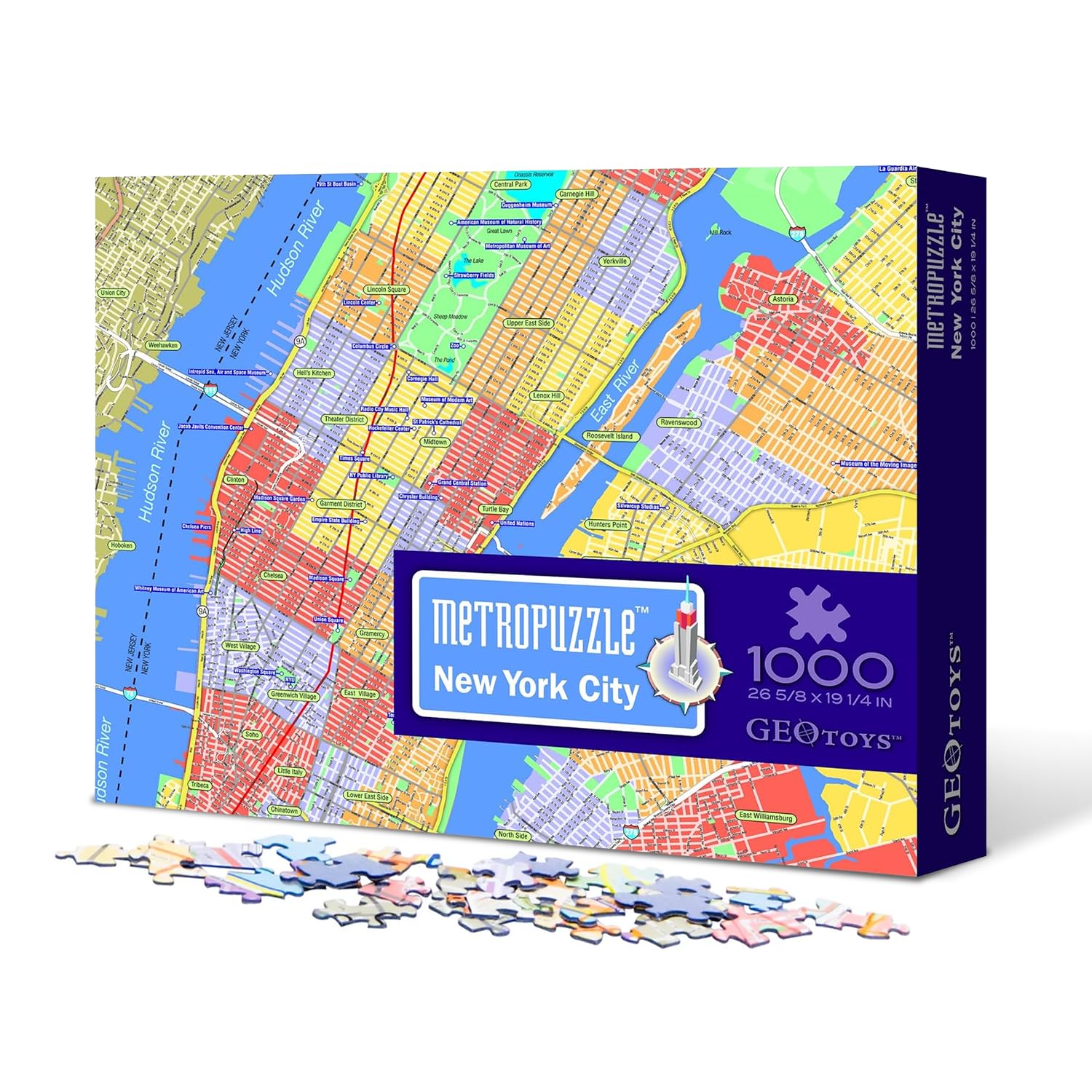 GeoToys Metropuzzle, New York City Jigsaw Puzzles 1000 Pieces - 27 x 19 Detailed NY Geography Puzzle, Challenging Adult Puzzle, Fun Puzzles for Adults