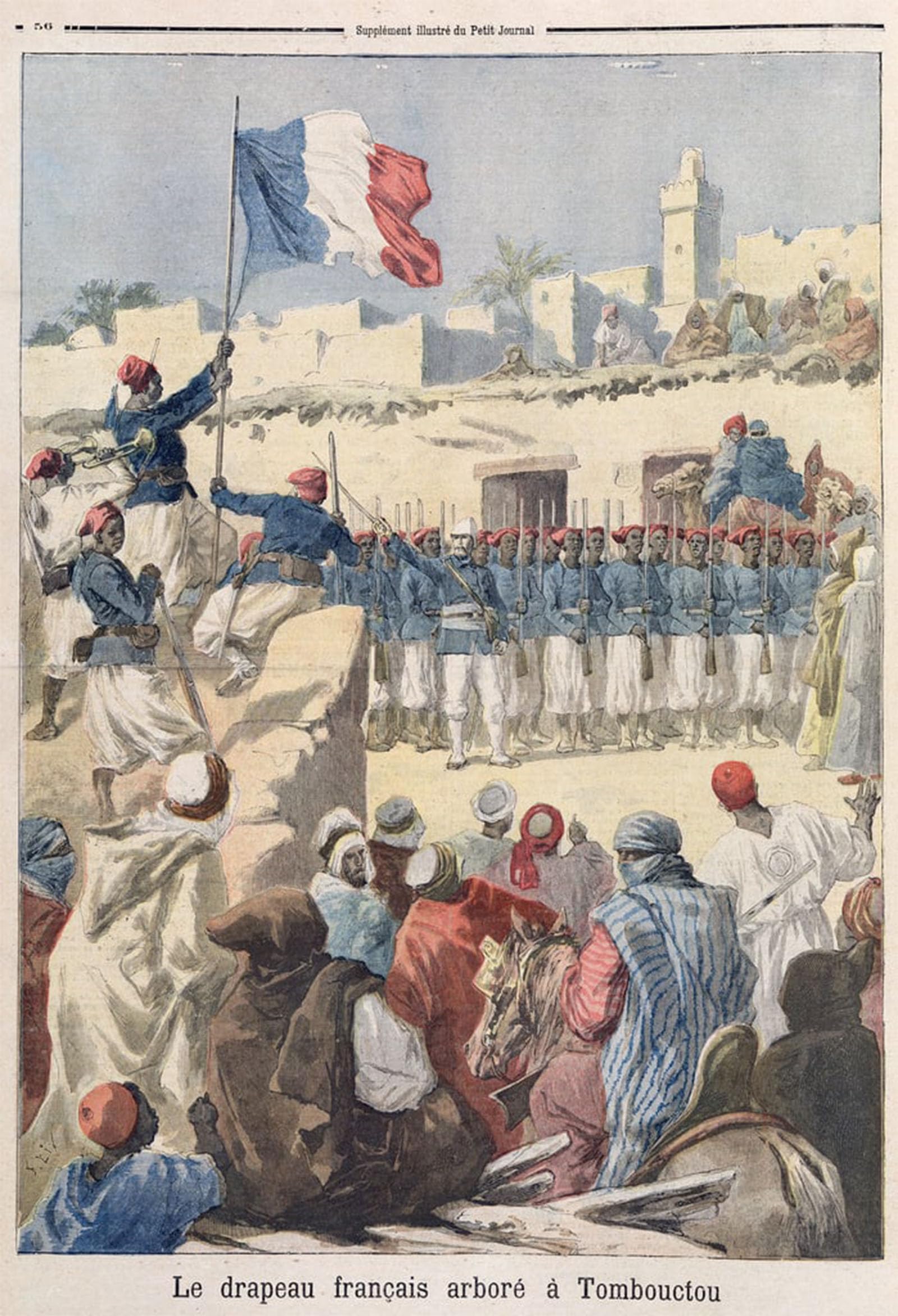 HRJUBWREE Famous Paintings Pictures Artwork Picture the Raising of the French Flag At Timbuktu by Frederic Theodore Lix Photo Wall Print for Office Decor 60x90cm