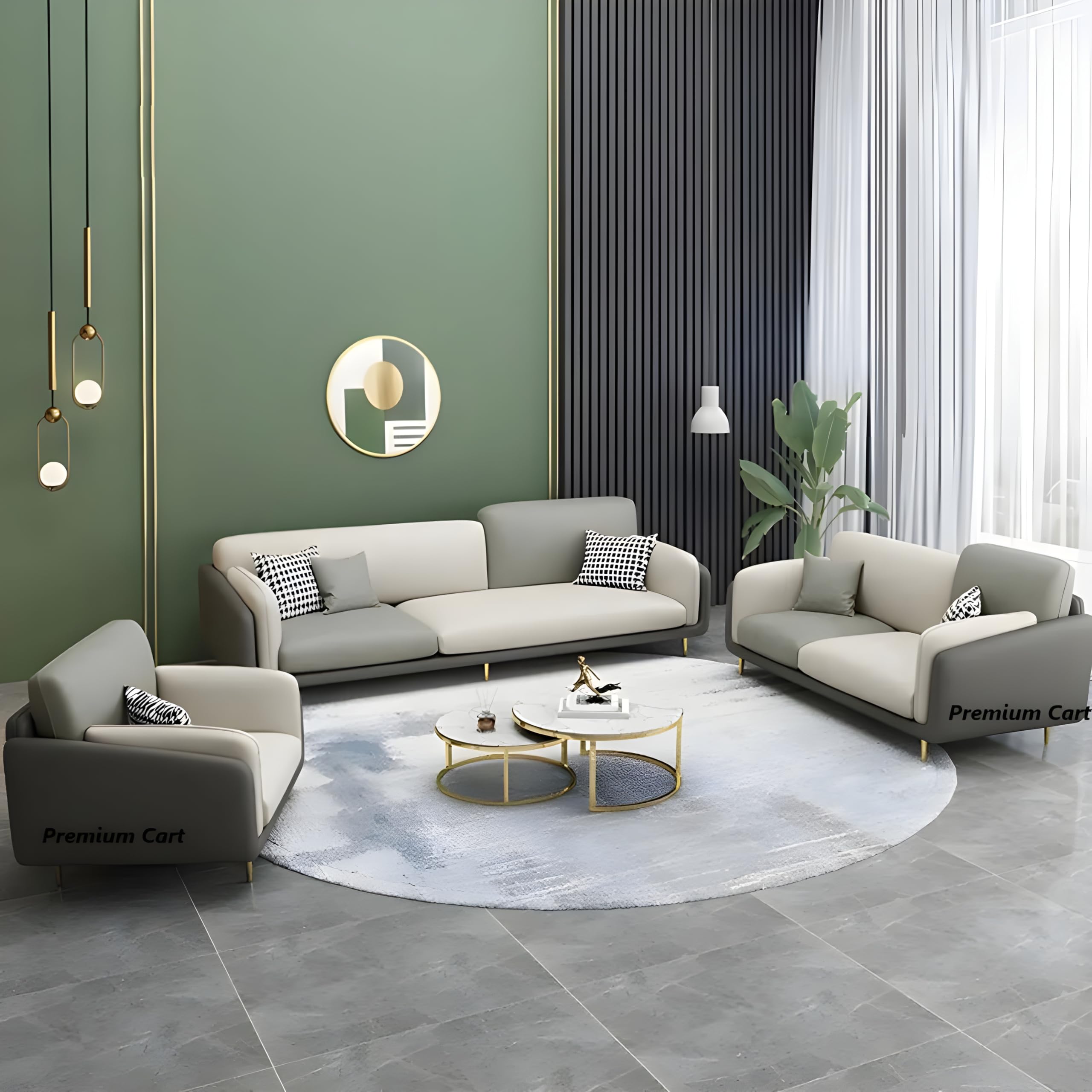 PREMIUM CART Velvet Contemperory Sofa with Cushion Chaise Lounge Sectional Sofa Perfect for Living Room & Bedroom Guests Home & Office (Velvet Grey & Cream, 5 Seater)