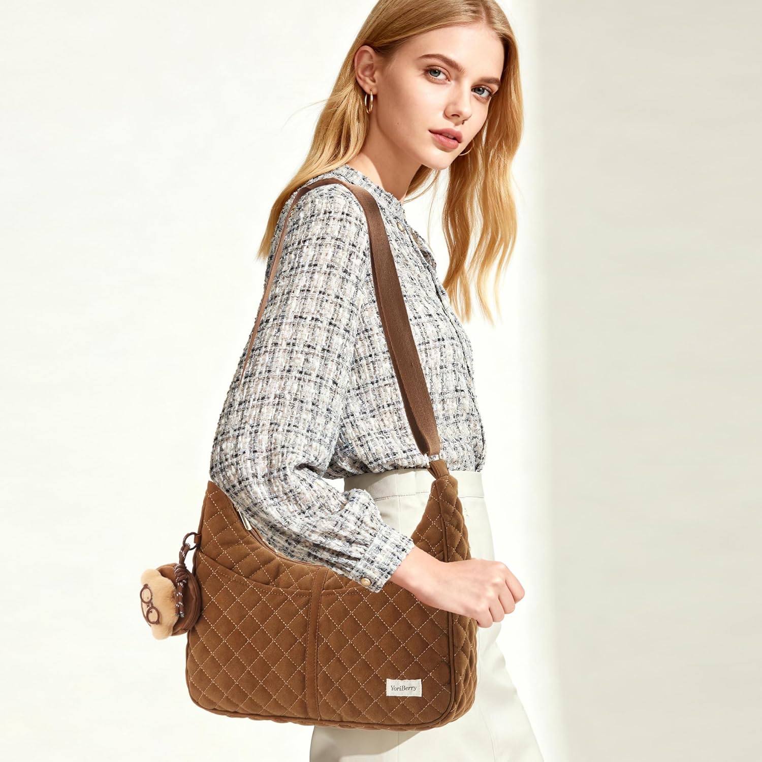 Quilted Hobo Shoulder Bag for Women, Crossbody Purse with Pockets, Quilted Purse Hobo Handbags with Zipper & Adjustable Strap