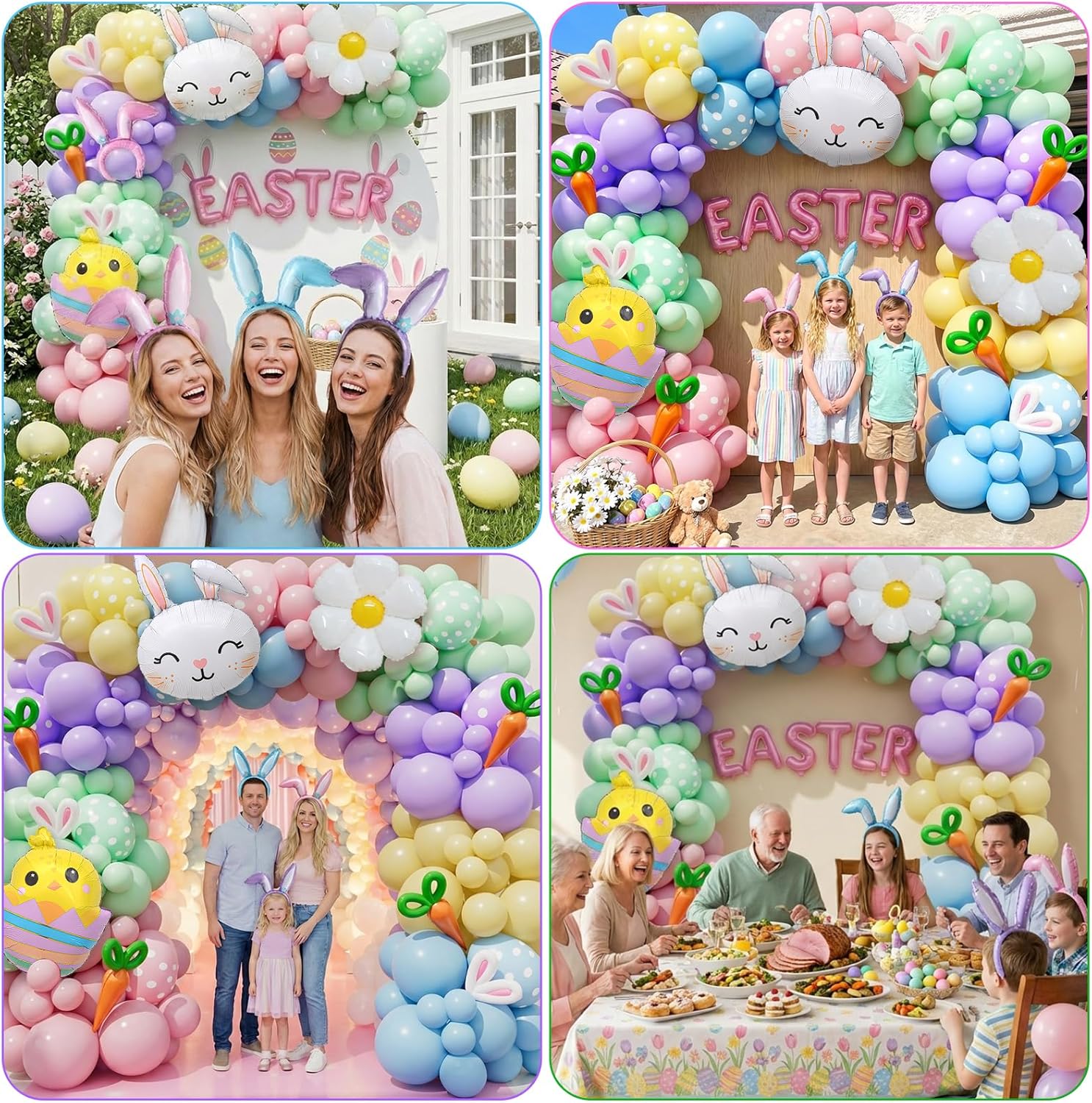161PCS Easter Balloon Arch Garland kit with Rainbow Easter Balloon Garland Kit,Bunny, Carrot & Chicken Foil Balloons, Happy Easter Color Balloons for Easter Party Decorations, Spring Birthday