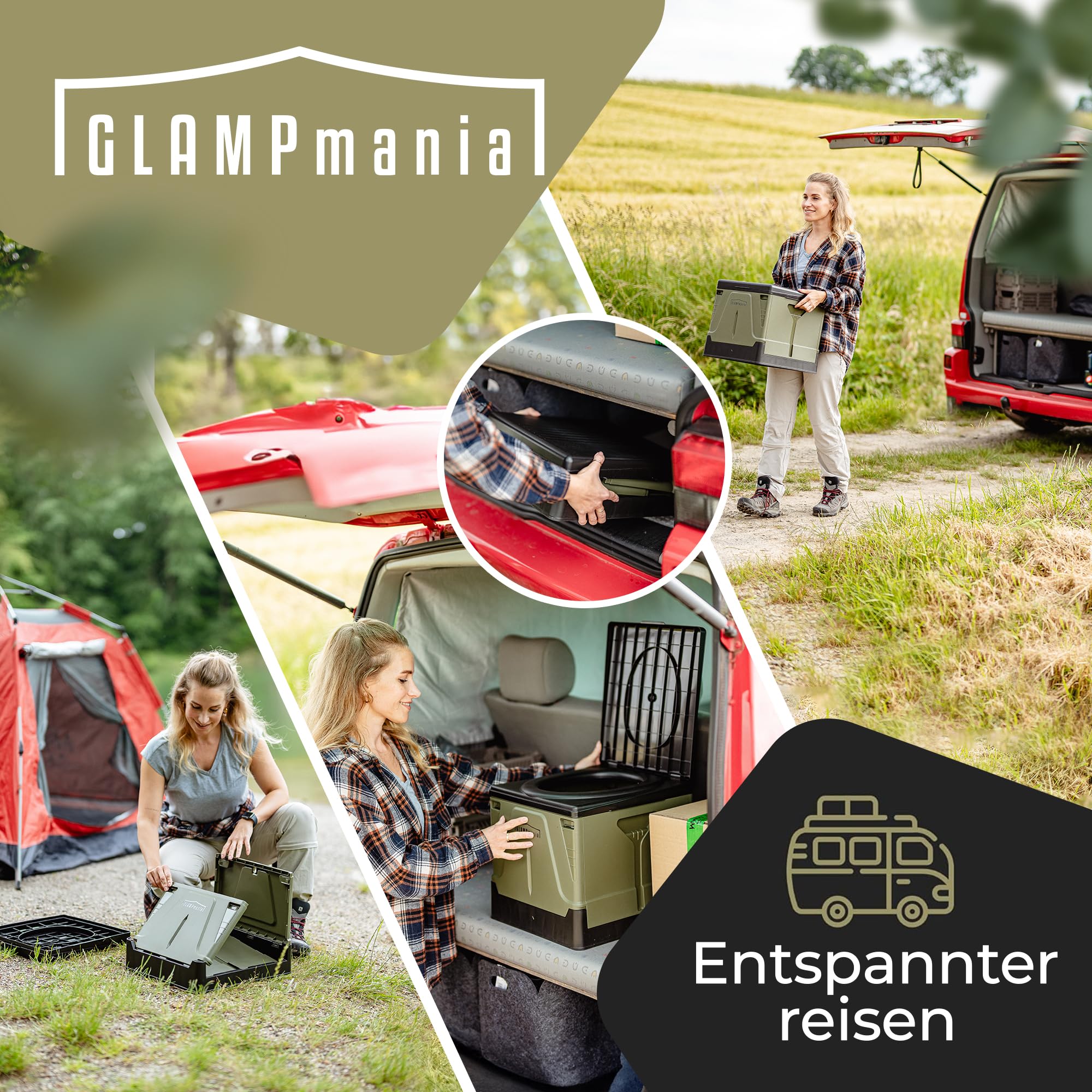 Campingtoilette faltbar | Klapptoilette bis 150 kg inkl. Ablagefach & 12x Tüten | Mobile Toilette Camping WC | Outdoor, Festival, Stau, Notfall | Größe M grün