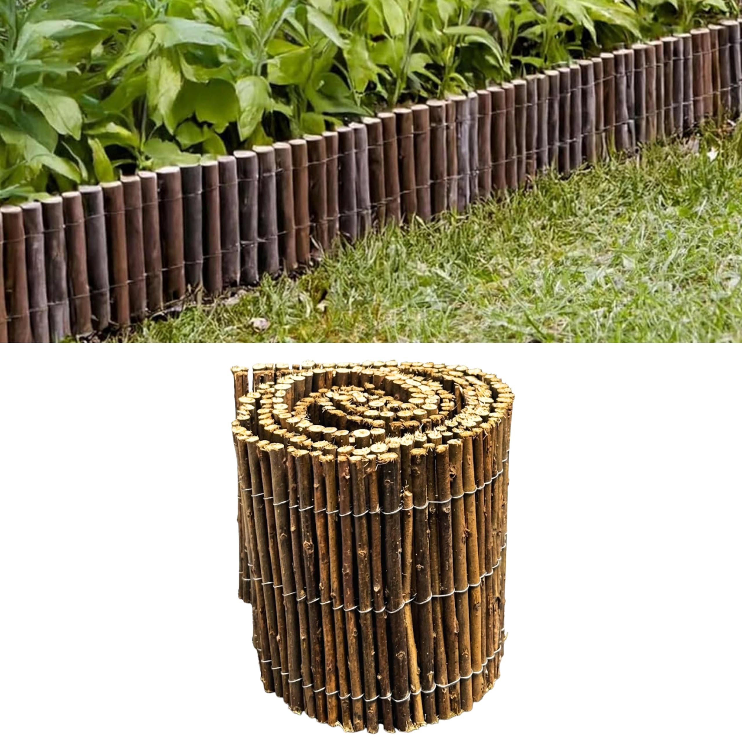 ALAYSTAR Willow Wooden Garden Border Edging Fence Roll Flexible & Weather-Resistant Lawn Edging for Flower Beds, Patios, Pathways & Outdoor Landscaping (WILLOW)