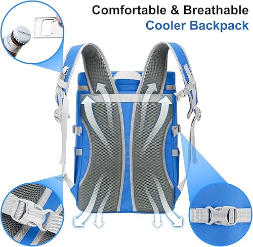 Miniatura 4 de VKKZAAW Mochila enfriadora, 36 latas, aislada, a prueba de fugas, impermeable, suave, hielera para acampar en la playa, mochila ligera de viaje para