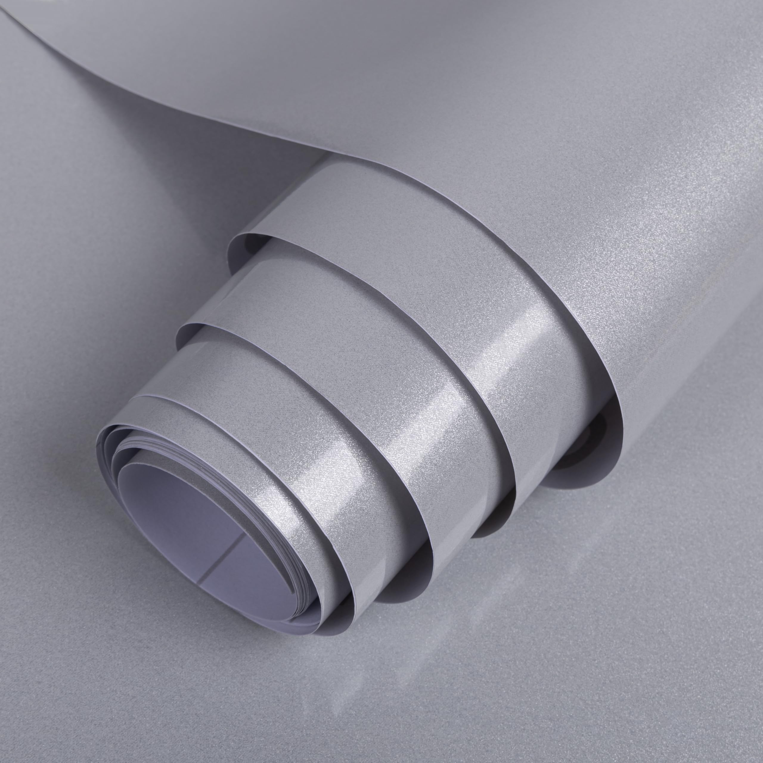 TANONE Still new Home Vinyl Shiny Contact Paper Self Adhesive Wallpaper Waterproof Contact Paper for Cabinets Furniture Pure Color Grey