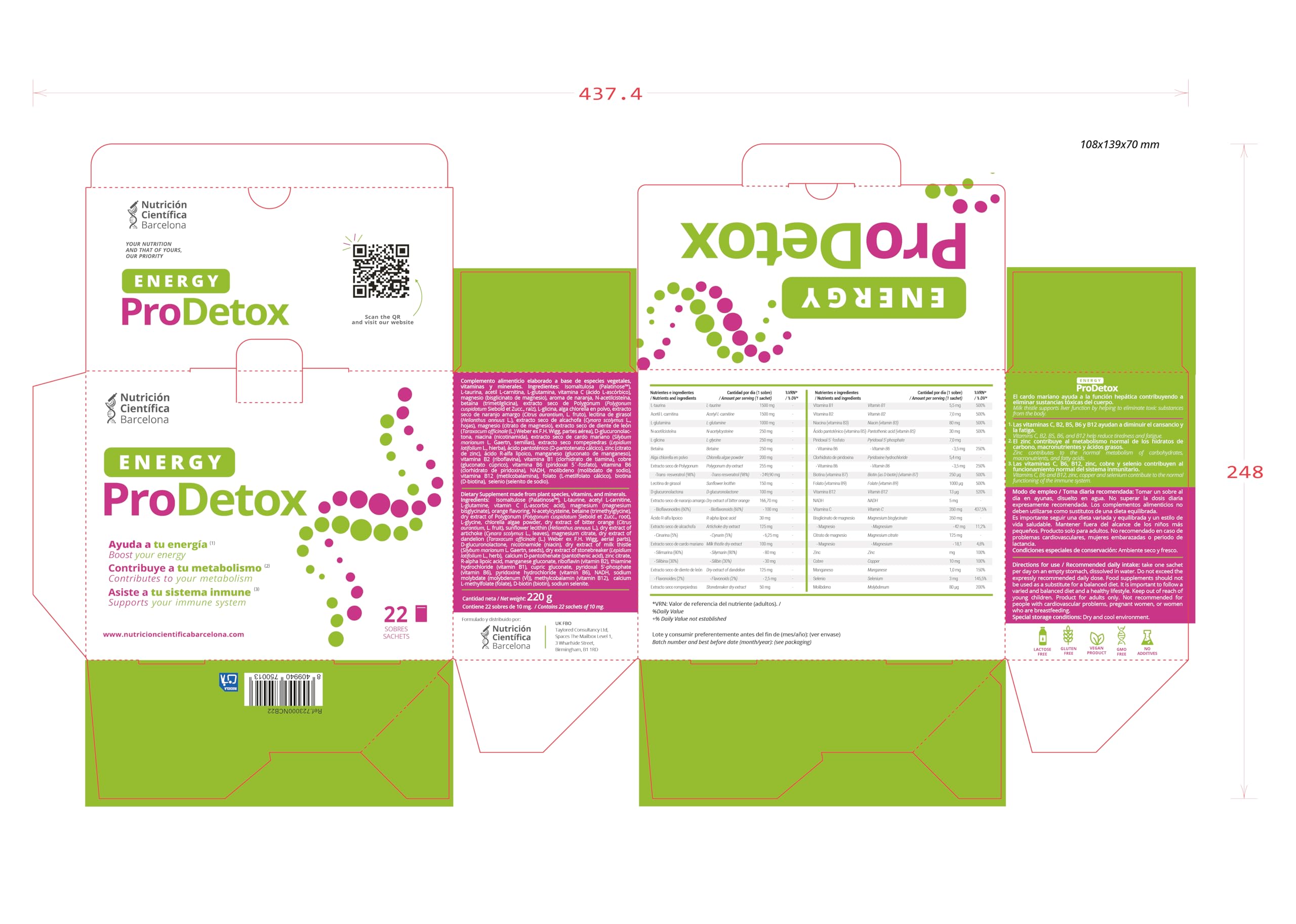 ENERGYPRODETOX - Ayuda a Cuerpo y Mente a Rendir Plenamente: Detox profundo, Energía instantánea, Antioxidante, Mejora Sistema Inmune y Microbiota, Aminoácidos + Vitaminas + Plantas - 22 sobres x 10g