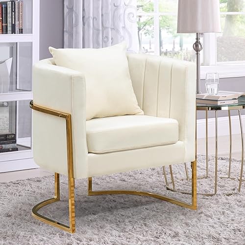 Miniatura 1 de Silla decorativa moderna de terciopelo, sillón tapizado de mediados de siglo con almohada para sala de estar, cómoda silla de tocador individual con