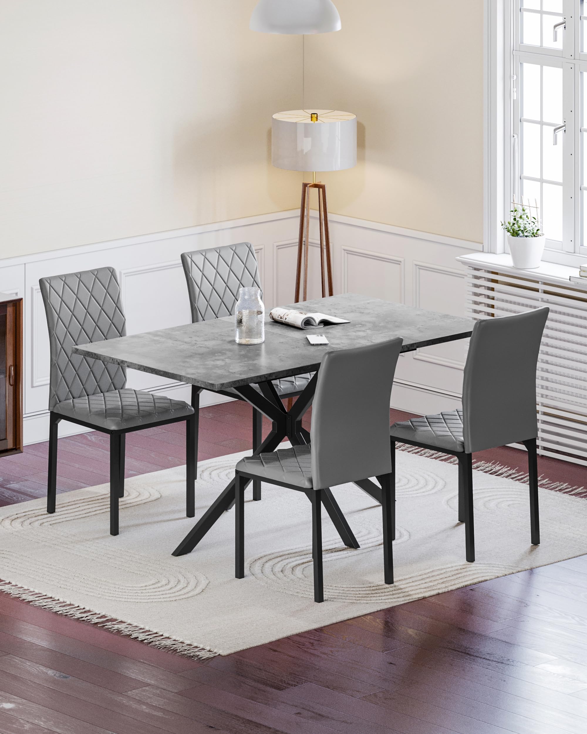 Ausziehbarer Esstisch Betonoptik 120–160x80x73,5cm für 4–8 Personen | Küchetisch Esszimmertisch für Esszimmer, Küche und Wohnzimmer