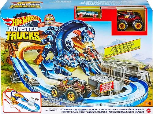 Miniatura 5 de Hot Wheels Monster Trucks Scorpion Raceway Boosted Set con Monster Truck y Hot Wheels Car y Giant Scorpion Nemesis